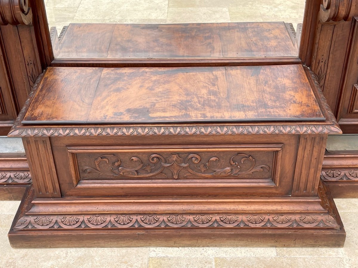 Castle Bench-chest / Coat Racks In Neo-gothic Walnut / Neo-renaissance-photo-7