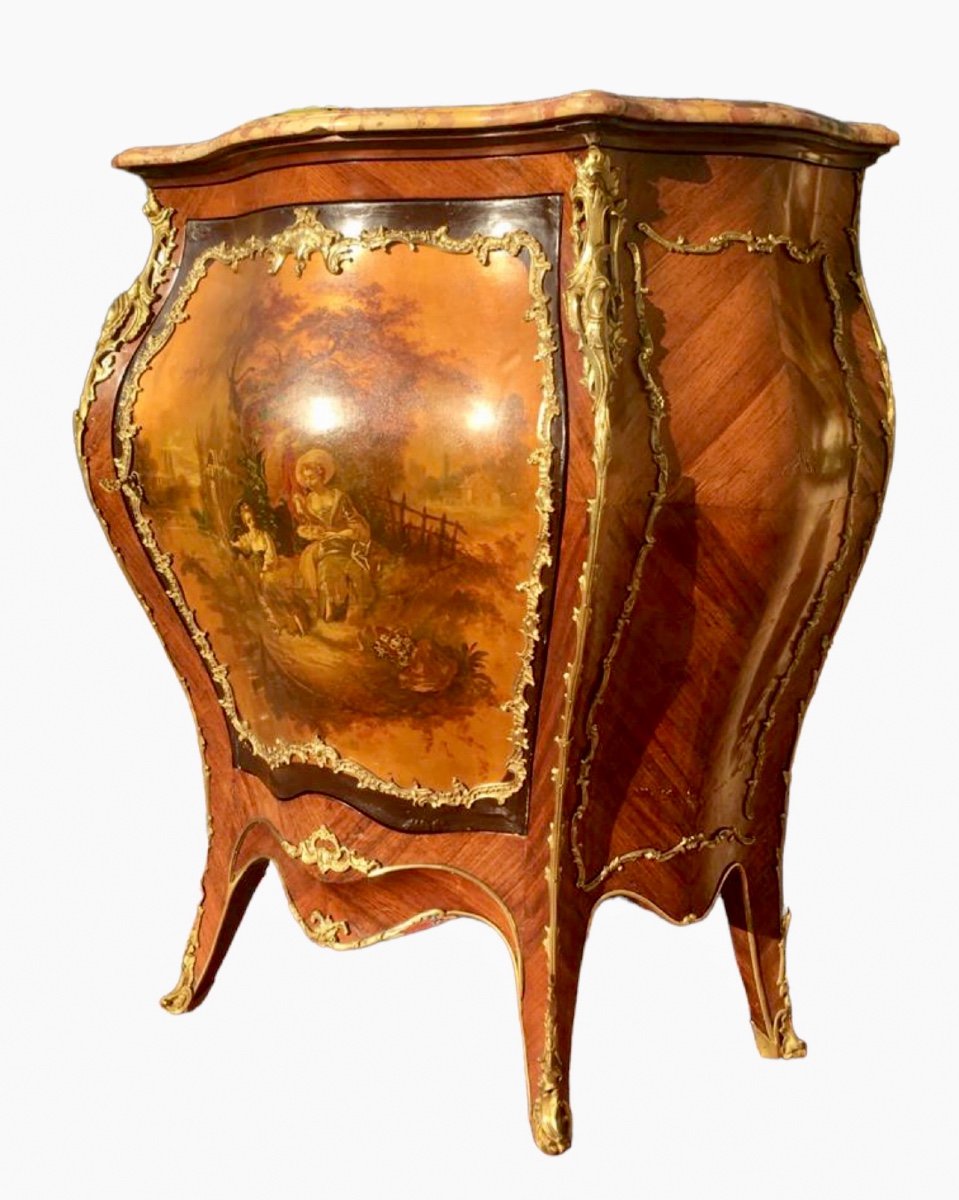 Louis XV Style Buffet In Marquetry, Bronze And Martin Varnish-photo-1