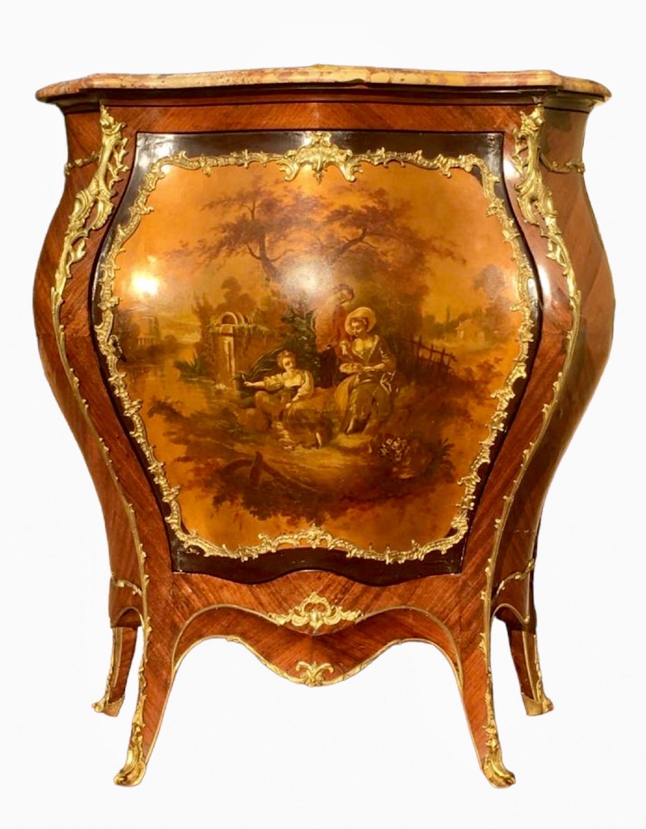 Louis XV Style Buffet In Marquetry, Bronze And Martin Varnish