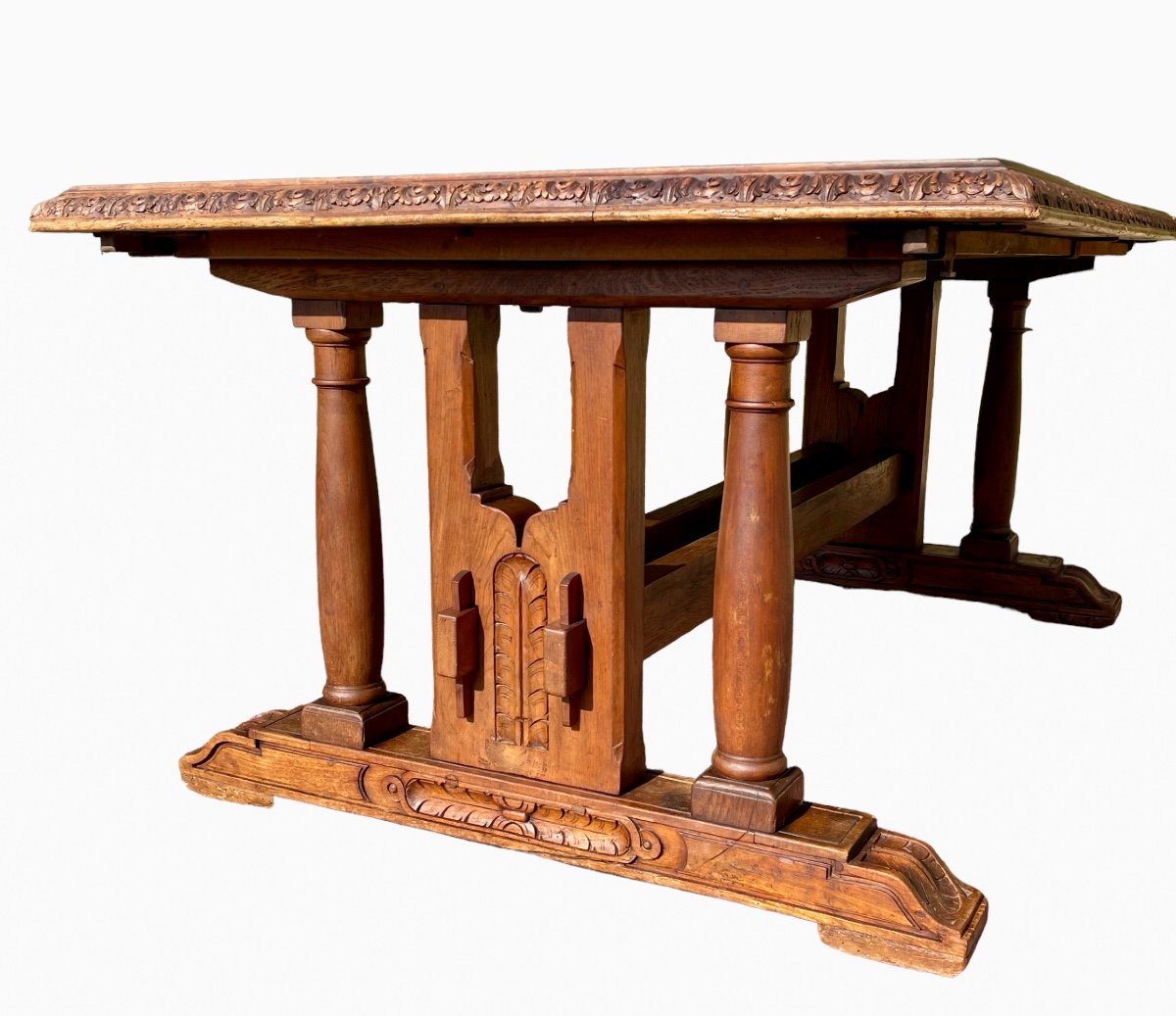 Renaissance Style Walnut And Marble Table-photo-5