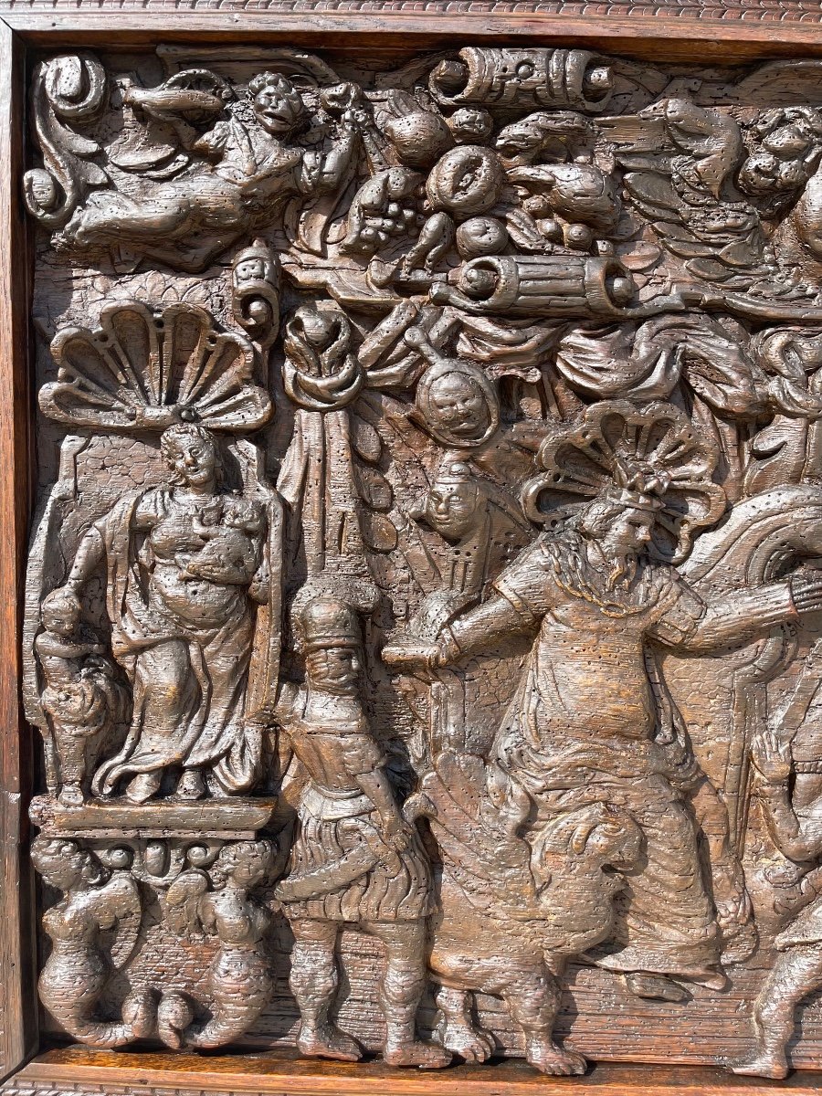 XVIe Siècle - Bas Relief en Chêne Sculpté -photo-4