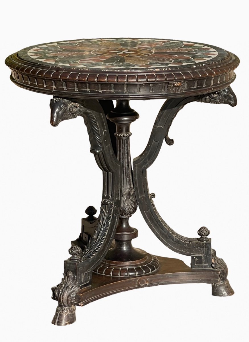 Pedestal Table With Marble Marquetry Top