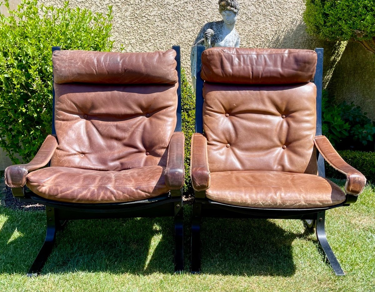 Ingmar Relling - 2 Siesta Armchairs And Footstools-photo-3