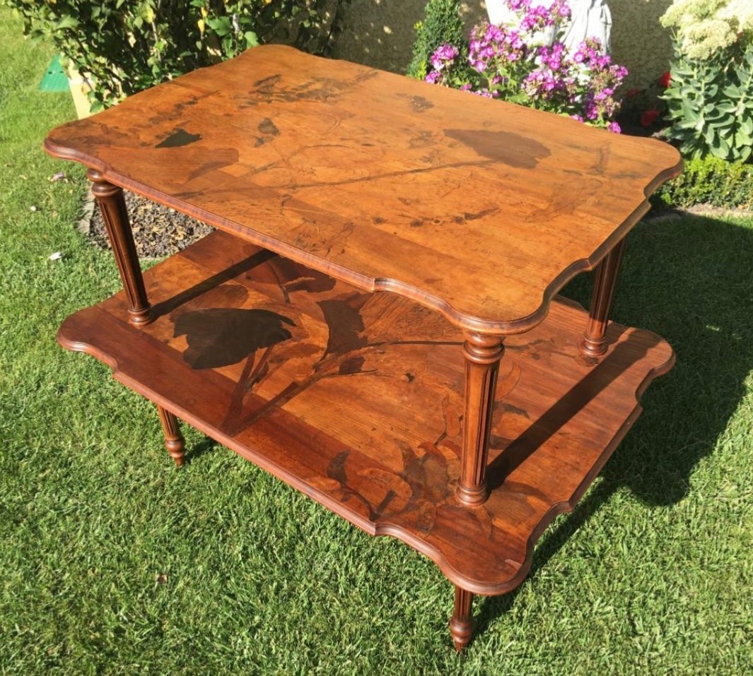 émile Gallé - Double Tray Tea Table In Marquetry-photo-2