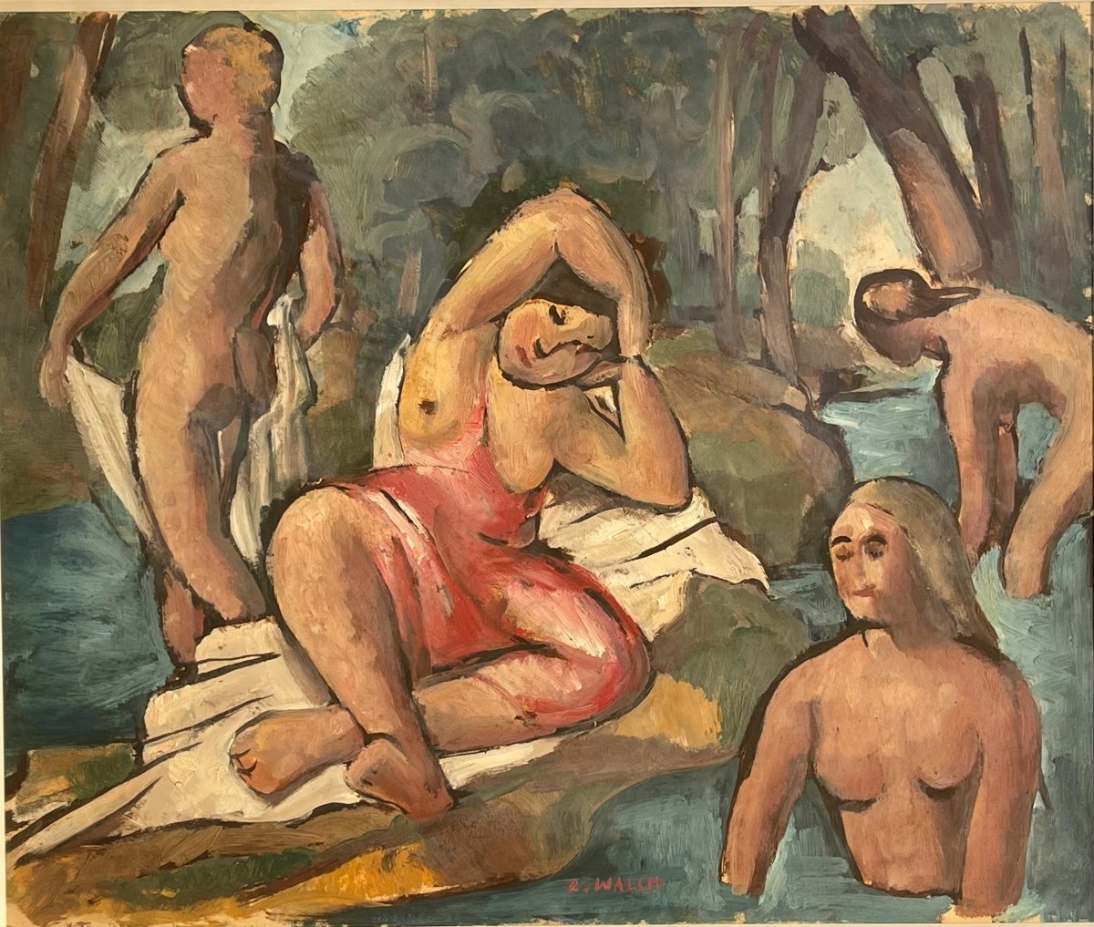 Charles WALCH - Bain dans la Rivière, Gouache-photo-2