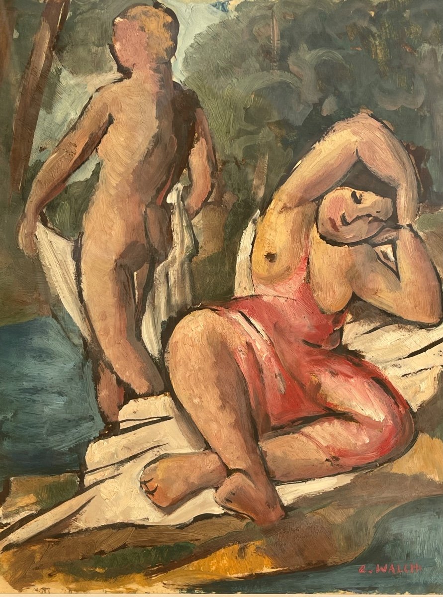 Charles WALCH - Bain dans la Rivière, Gouache-photo-3