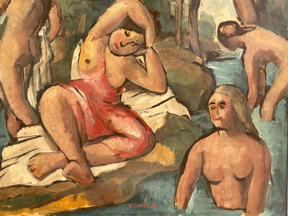 Charles WALCH - Bain dans la Rivière, Gouache-photo-2