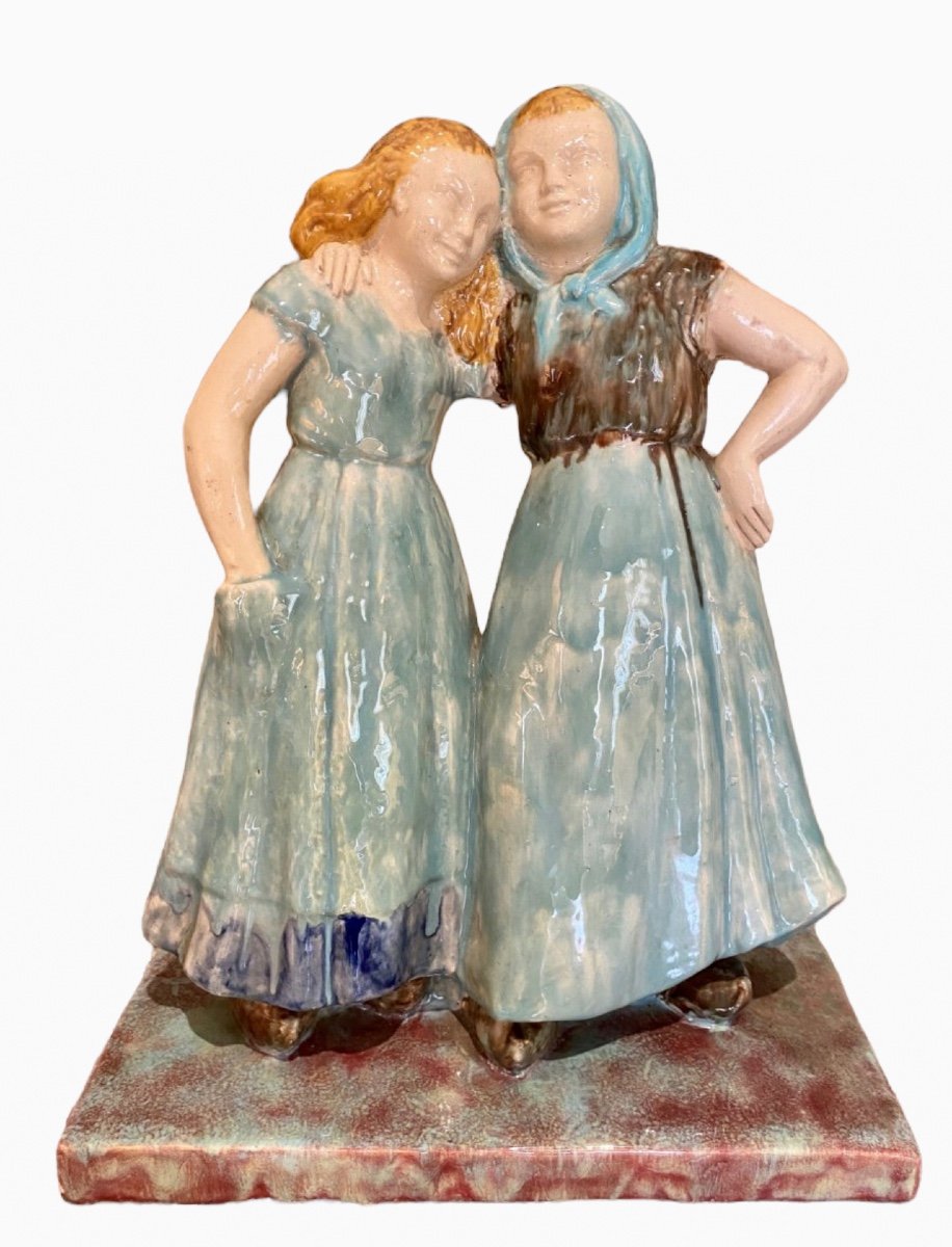 Henri Paul Rey - Young Peasant Women, Glazed Terracotta