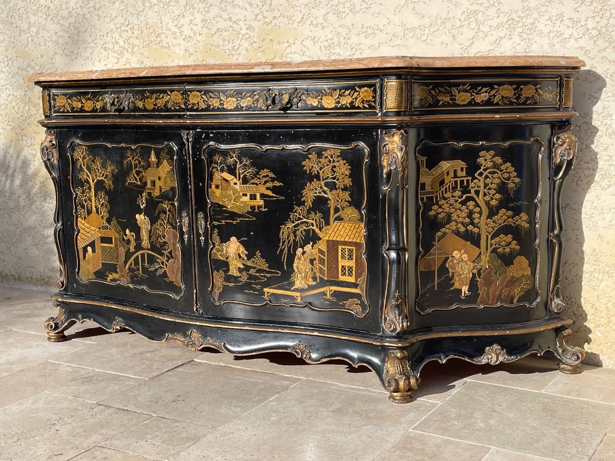 Buffet - Curved Sideboard In Chinese Lacquer-photo-2