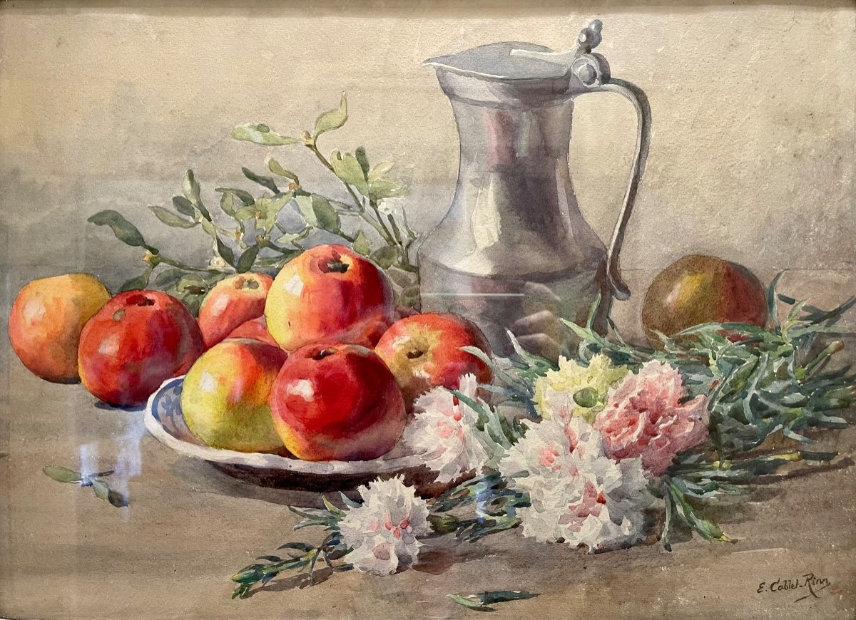 E. Cablet Rinn - Still Life, Apples And Carnations -photo-2