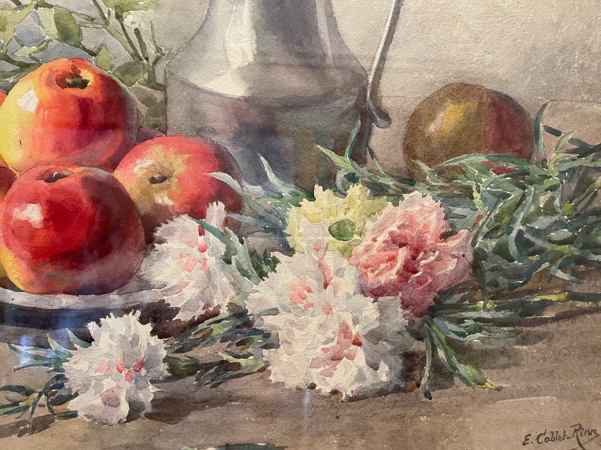 E. Cablet Rinn - Still Life, Apples And Carnations -photo-4