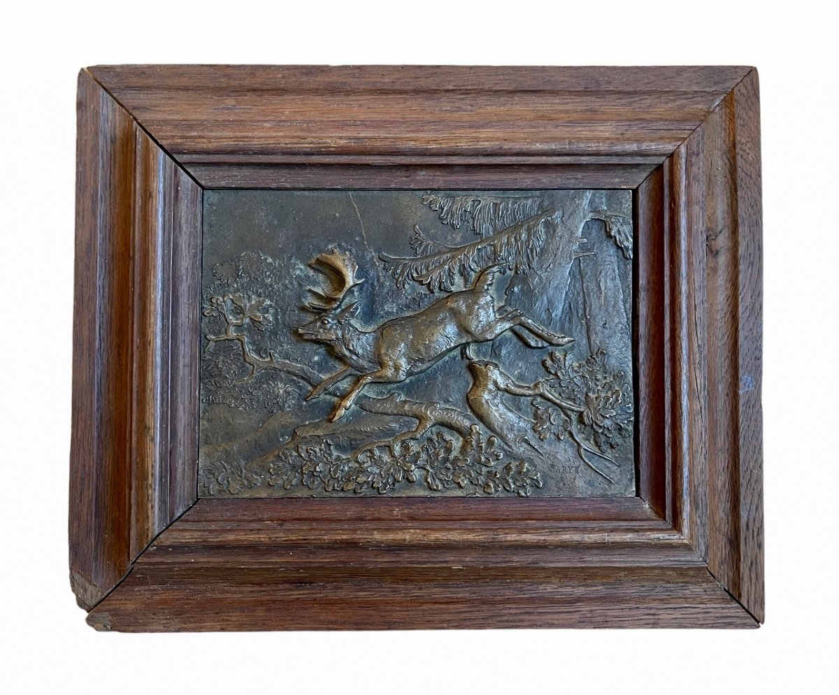 Barye - Bronze Bas Relief, White-tailed Deer