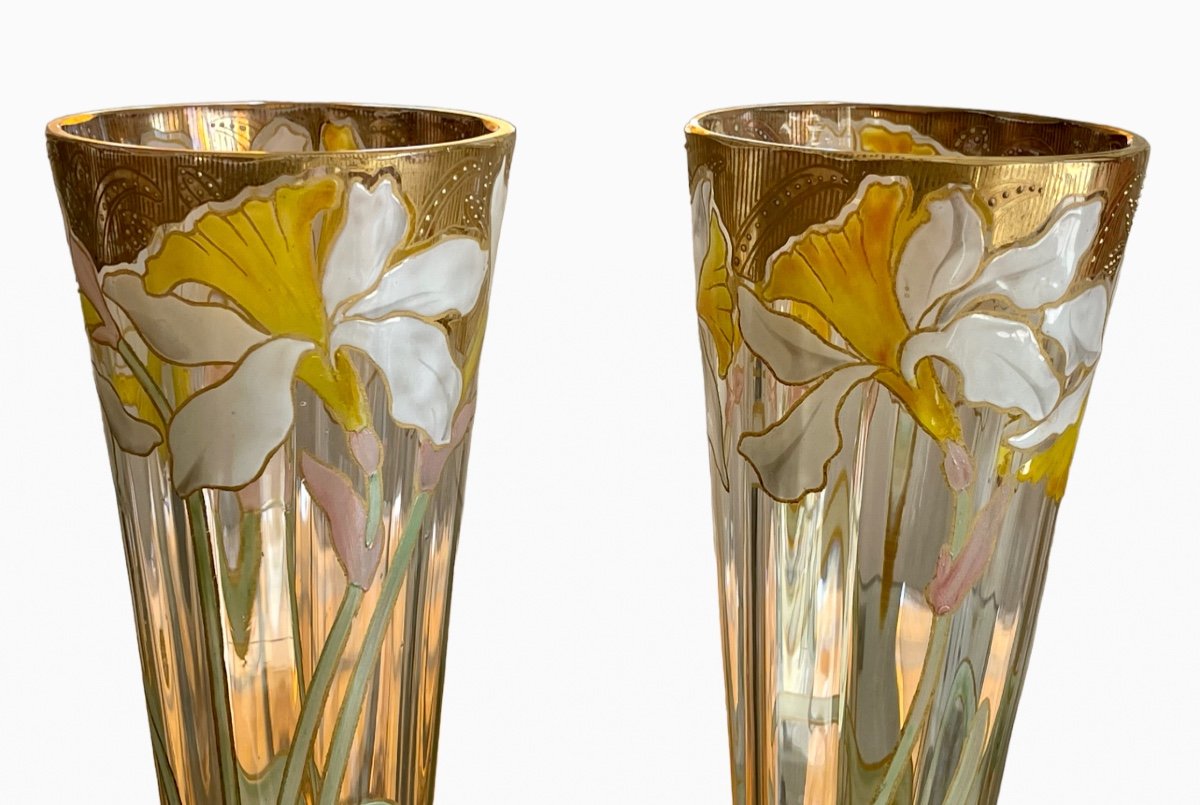 Legras - Pair Of Cornet Vases With Irises-photo-2