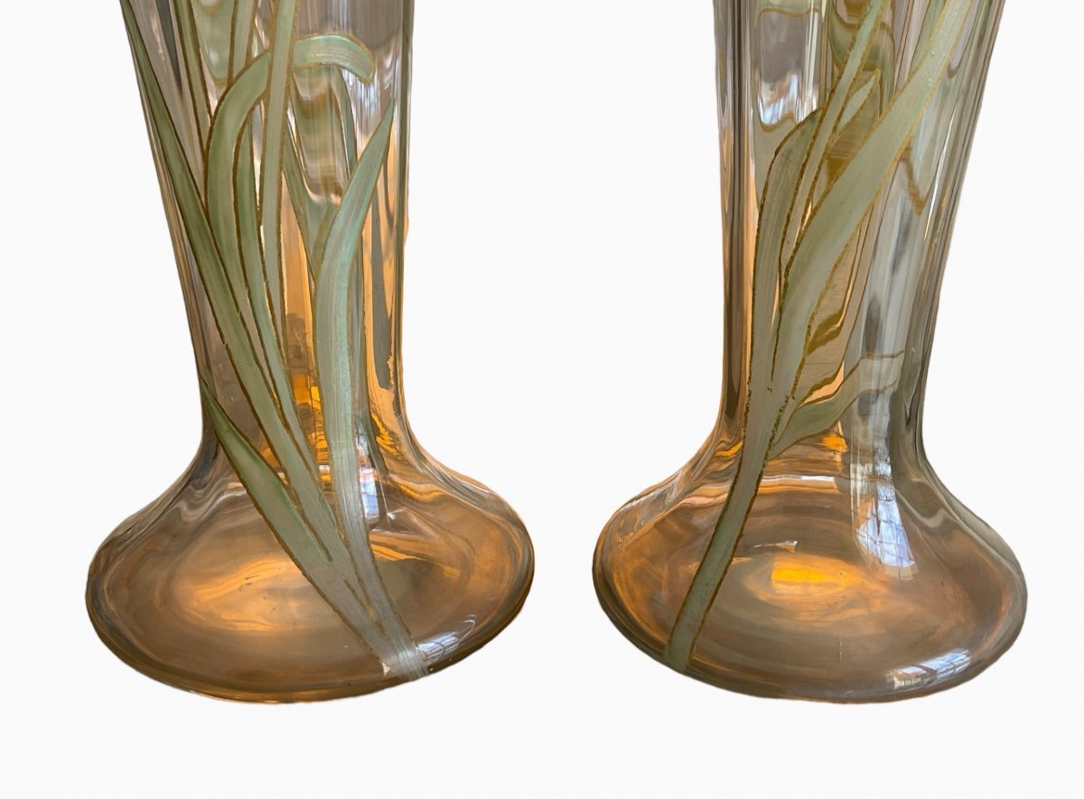 Legras - Pair Of Cornet Vases With Irises-photo-3