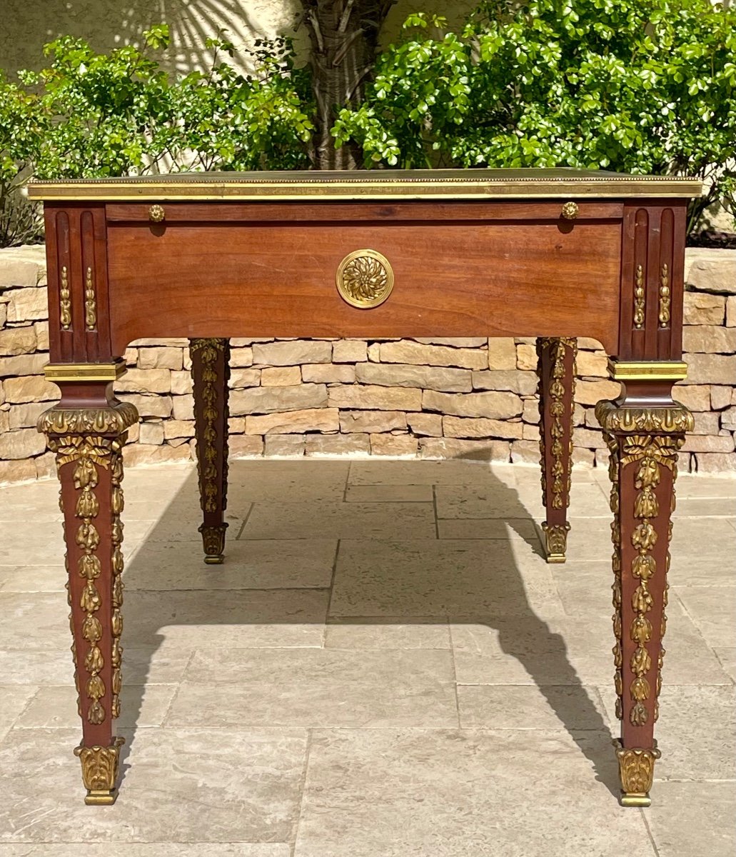 House Forest - Louis XVI Style Mahogany & Bronze Flat Desk-photo-3