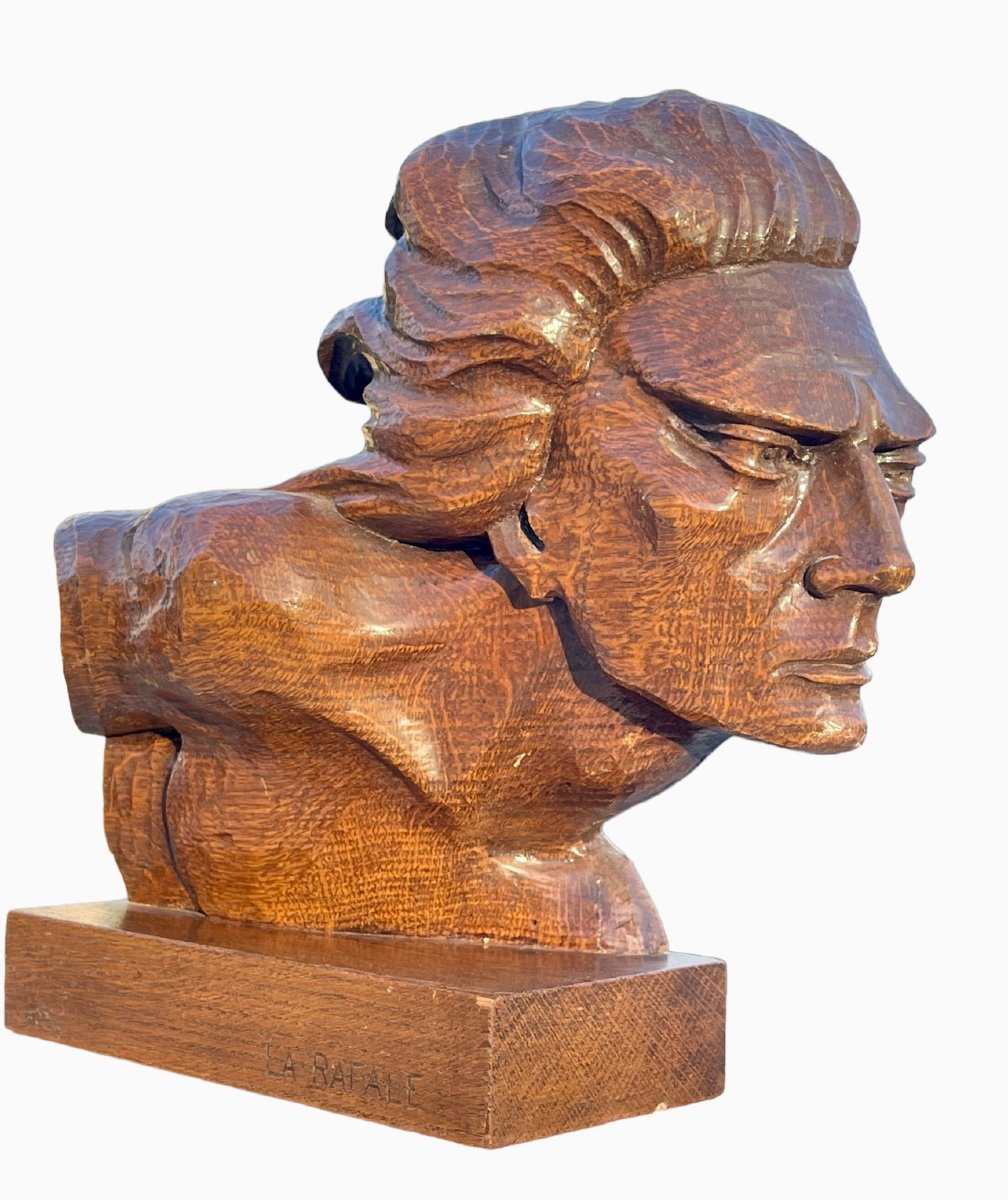 Jean MERMOZ - La Rafale, Buste en Bois Sculpté