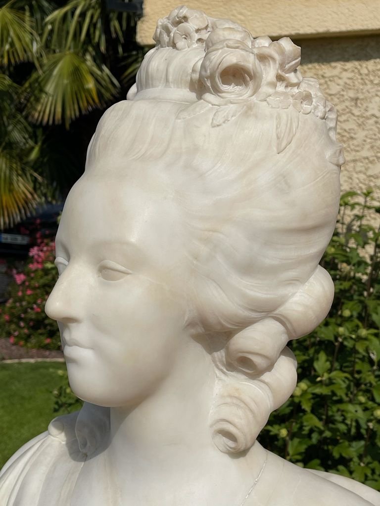 Marble Bust Of Marie-antoinette, H 81cm-photo-6