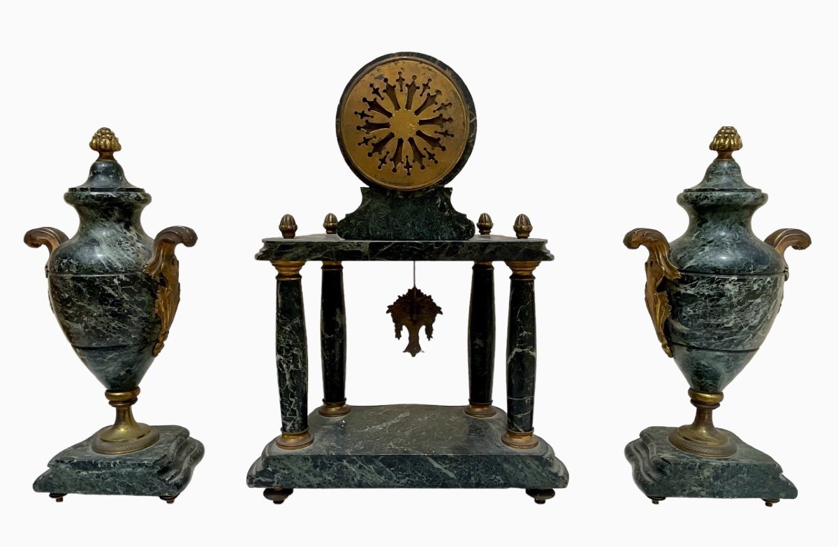 Louis XVI Style Marble Clock Set-photo-6