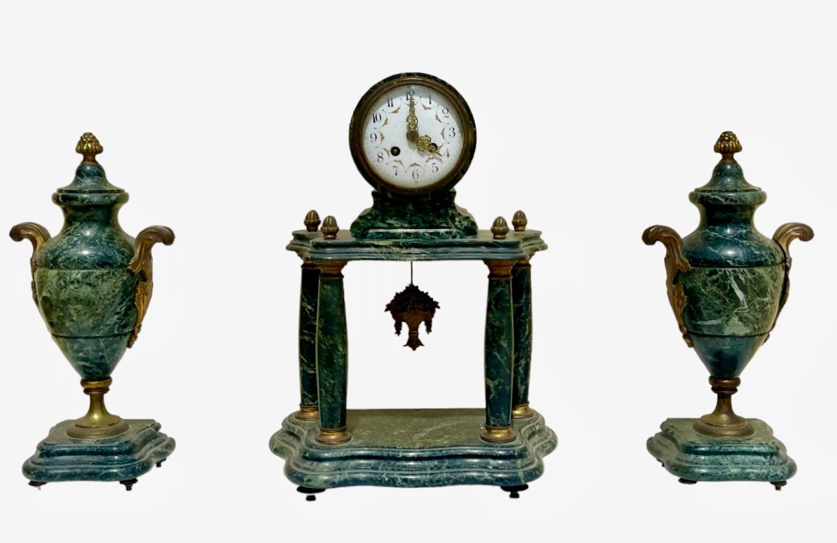 Louis XVI Style Marble Clock Set