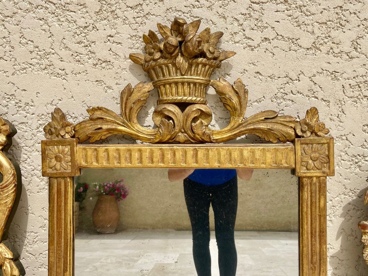 18th Century - Louis XVI Period Gilded Wood Mirror-photo-2