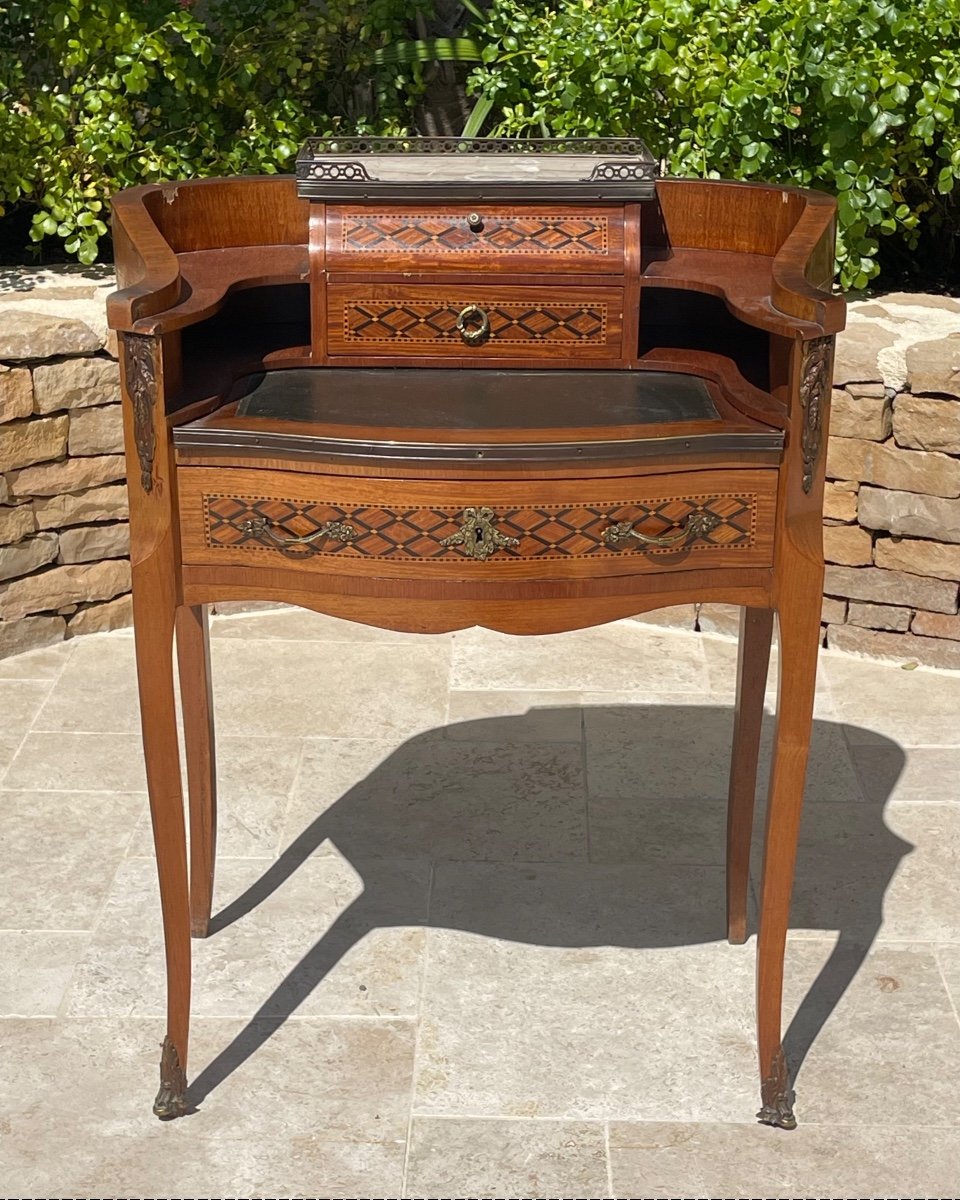 Louis XV/louis XVI Transition Marquetry Desk-photo-3