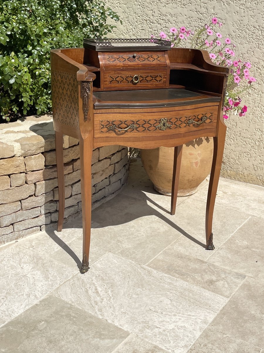 Louis XV/louis XVI Transition Marquetry Desk-photo-8