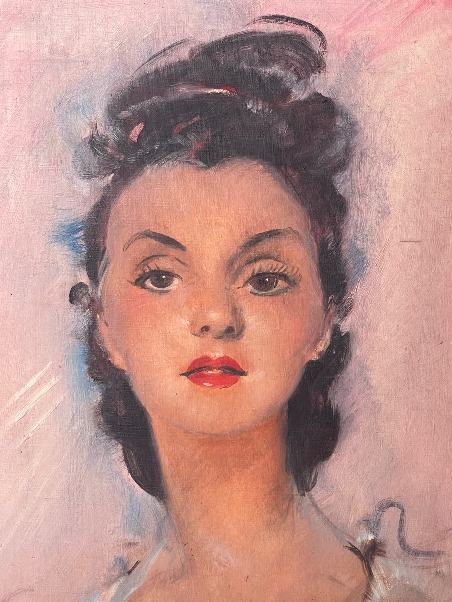 Jean-gabriel Domergue - The English Brunette, Oil On Canvas-photo-3