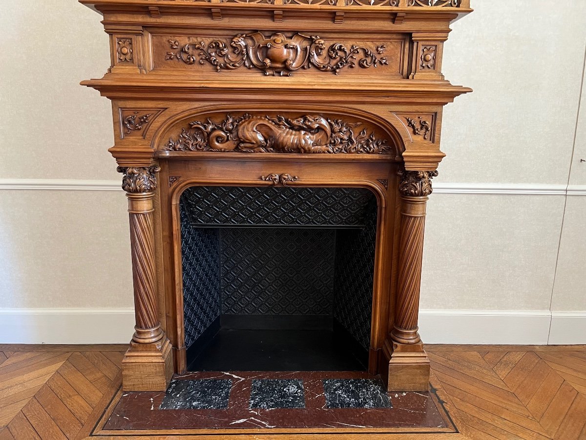 Renaissance Style Walnut Castle Fireplace-photo-3