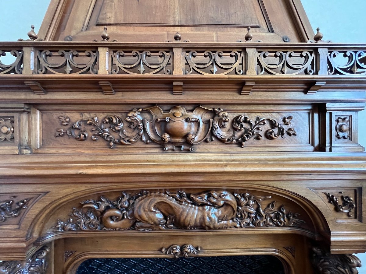 Renaissance Style Walnut Castle Fireplace-photo-4