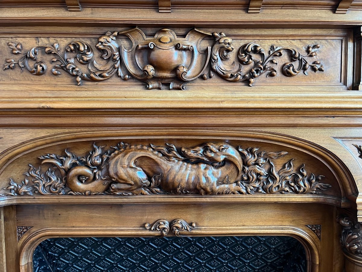 Renaissance Style Walnut Castle Fireplace-photo-1