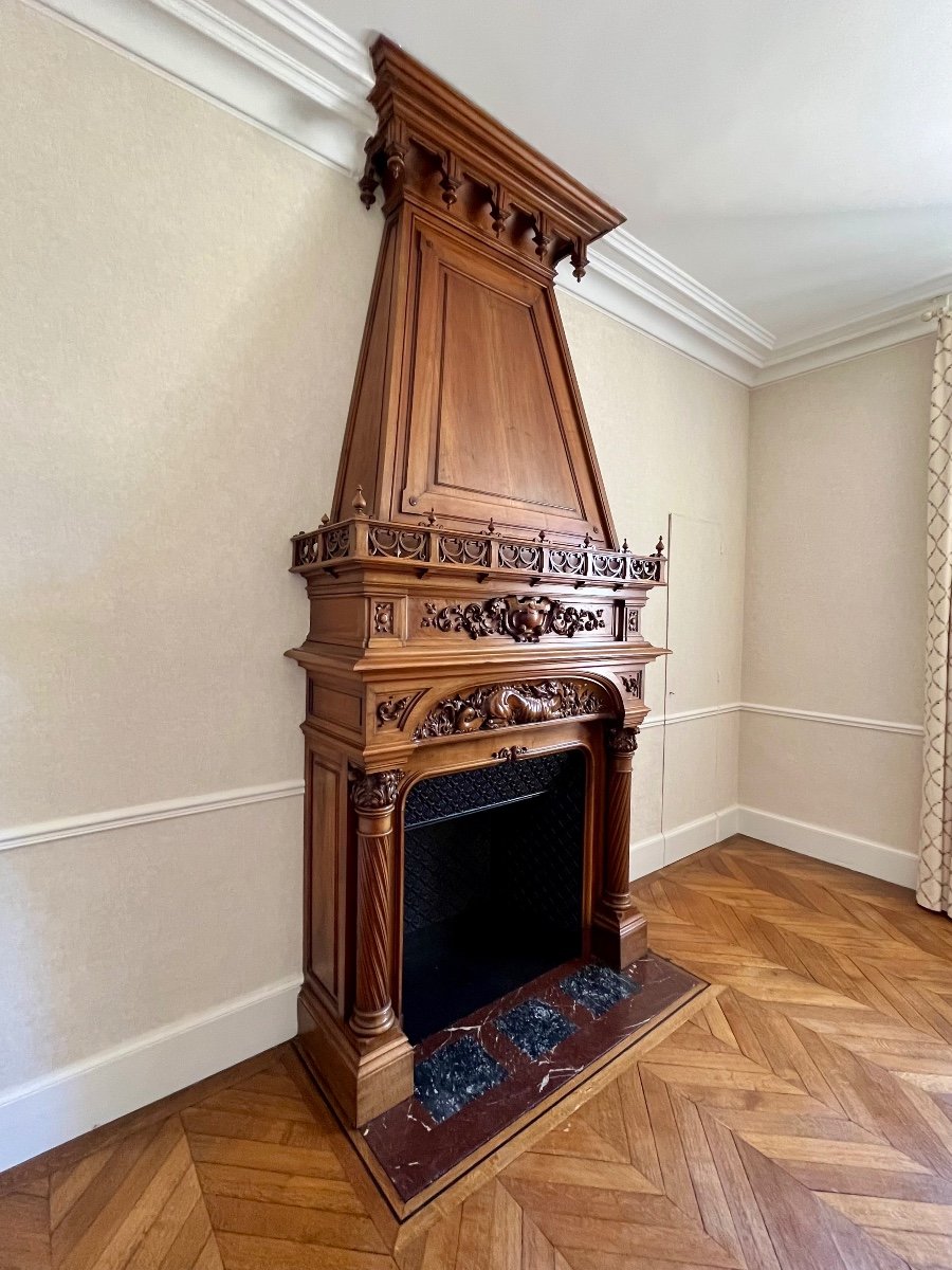 Renaissance Style Walnut Castle Fireplace-photo-6