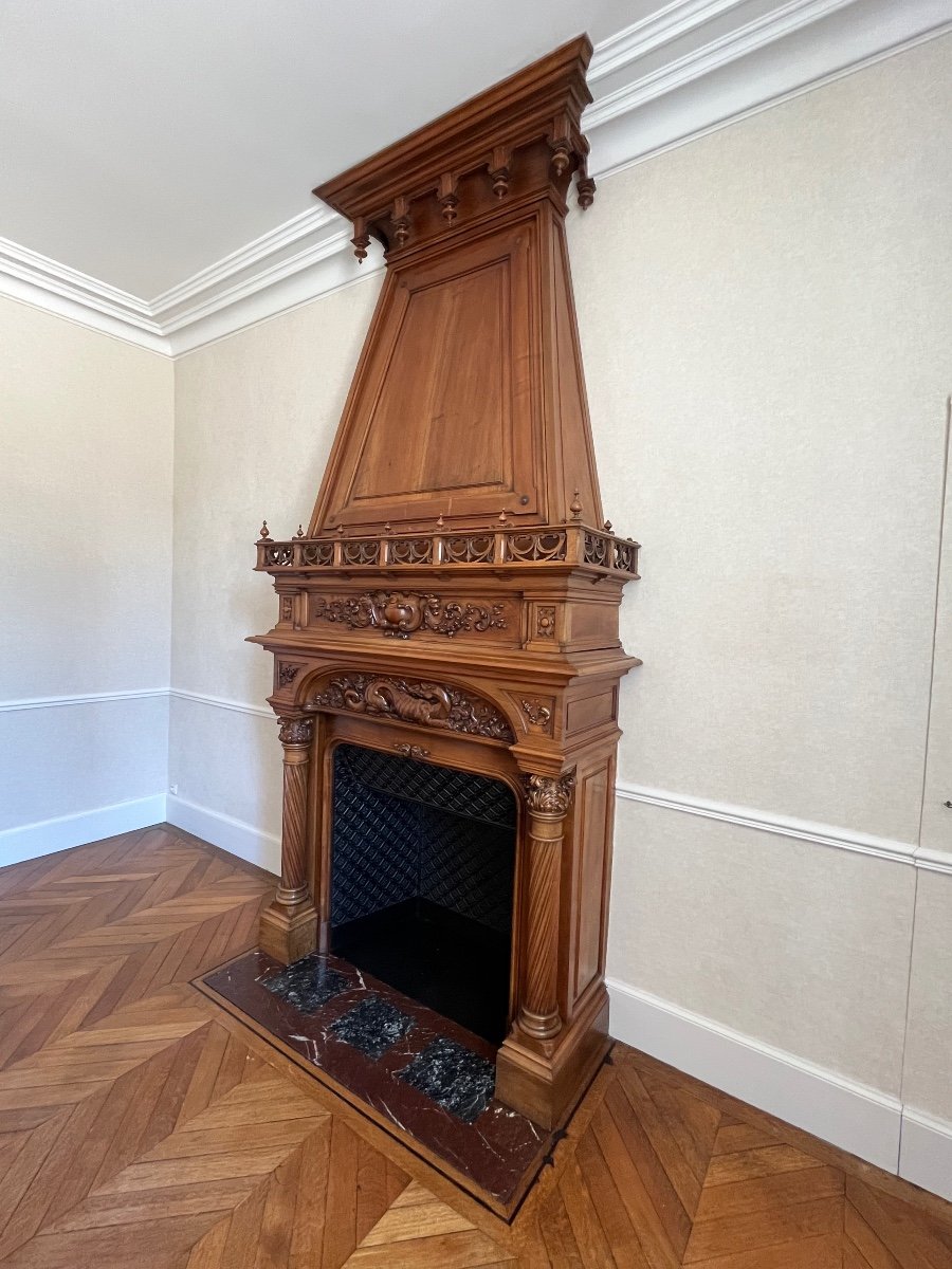 Renaissance Style Walnut Castle Fireplace-photo-7