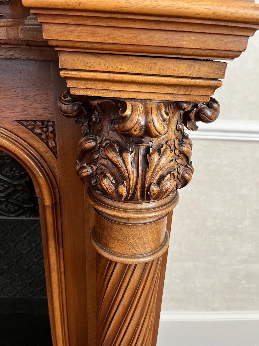 Renaissance Style Walnut Castle Fireplace-photo-8