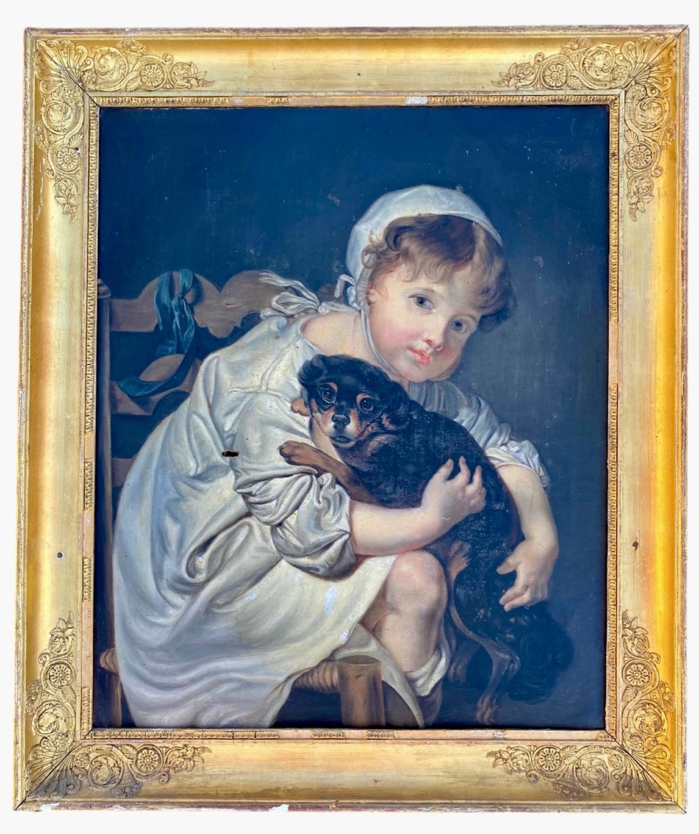 J.B GREUZE - Fillette et son Chien