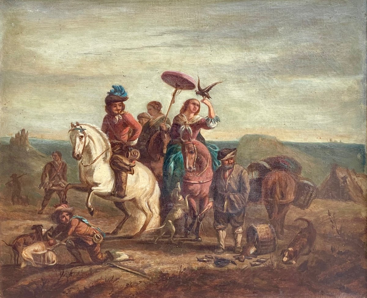 Attributed To Carel Van Falens - Hunting Scene, Flemish School-photo-2