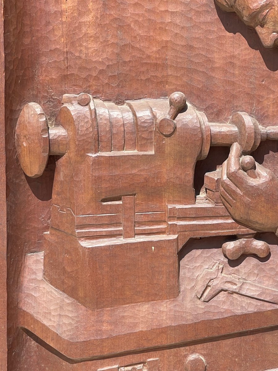 A. GÉROUDET - Panneau en Acajou Sculpté, Tourneur sur Bois-photo-4