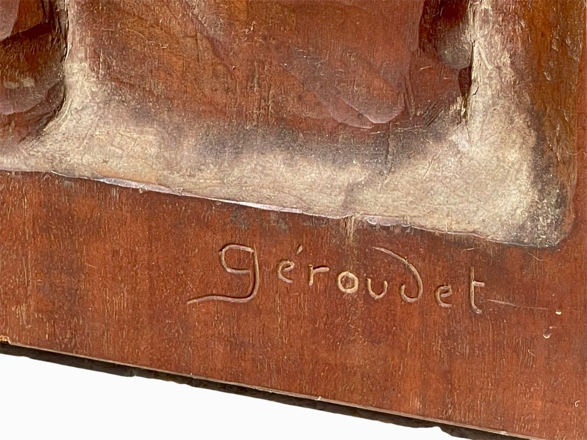 A. GÉROUDET - Panneau en Acajou Sculpté, Tourneur sur Bois-photo-5