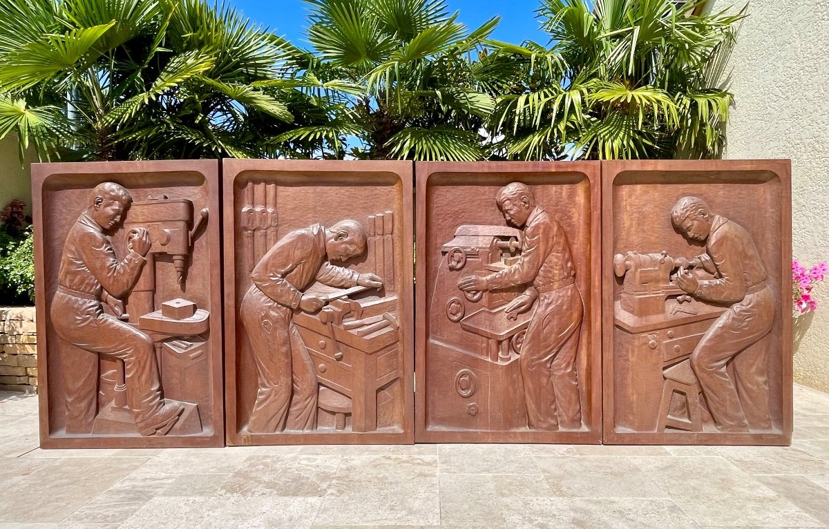 A. GÉROUDET - Panneau en Acajou Sculpté, Tourneur sur Bois-photo-7