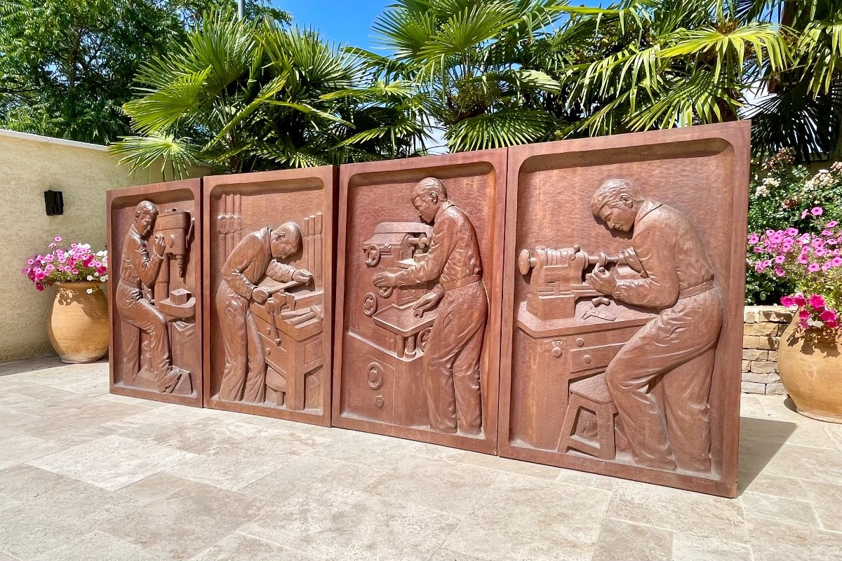 A. GÉROUDET - Panneau en Acajou Sculpté, Tourneur sur Bois-photo-8