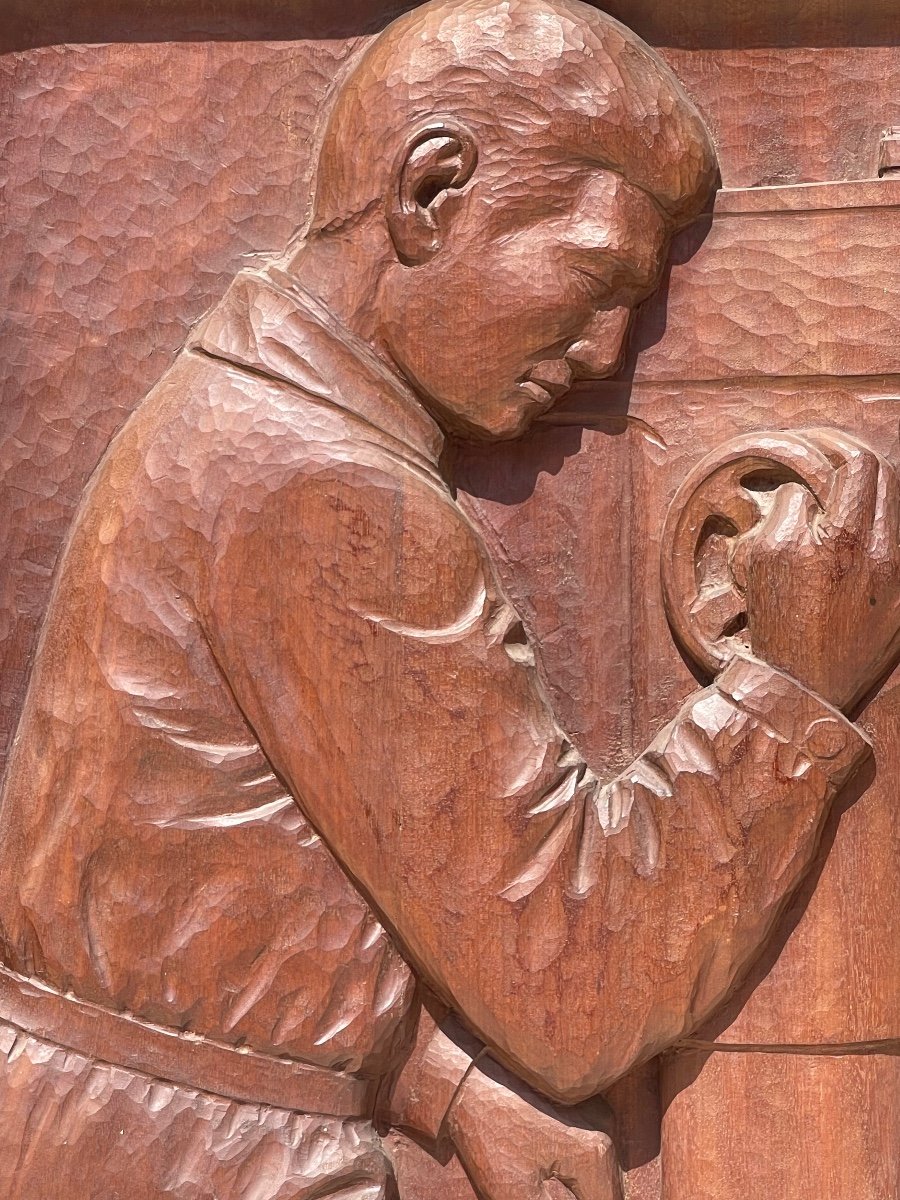 A. Géroudet - Carved Mahogany Panel, Wood Milling-photo-3