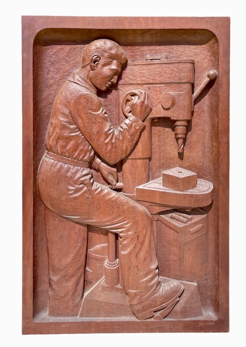 A. Géroudet - Carved Mahogany Panel, Wood Milling