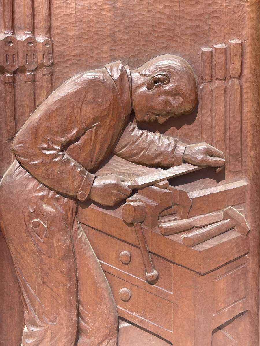 A. Géroudet - Carved Mahogany Panel, Wood Shaping-photo-2