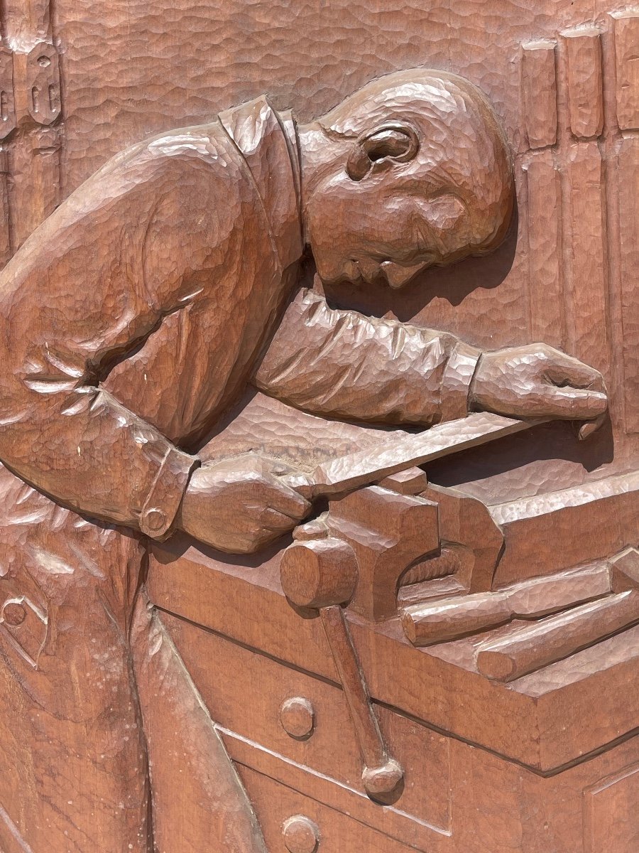 A. Géroudet - Carved Mahogany Panel, Wood Shaping-photo-3