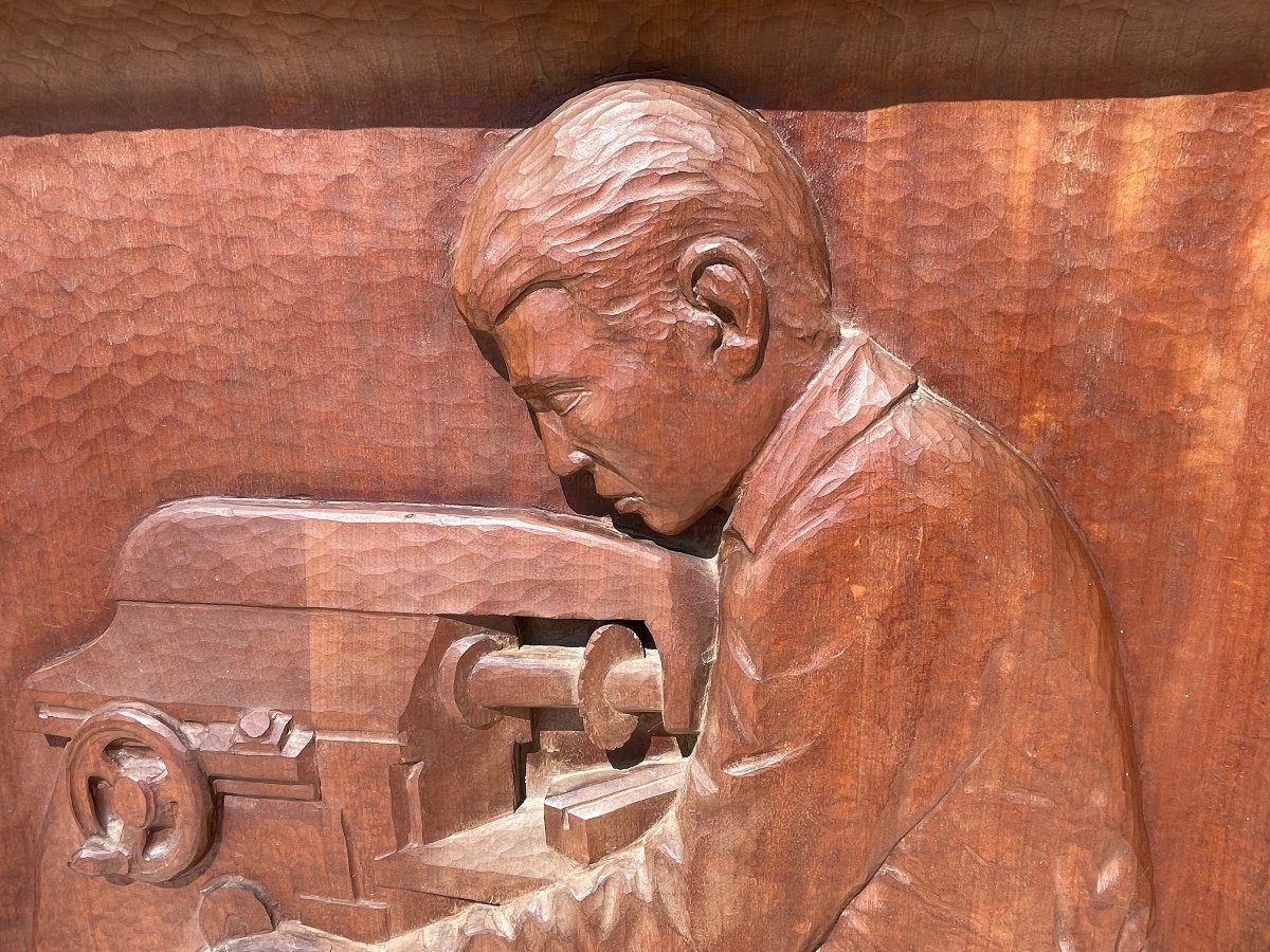 A . GÉROUDET - Panneau en Acajou Sculpté, Travail du Bois-photo-2