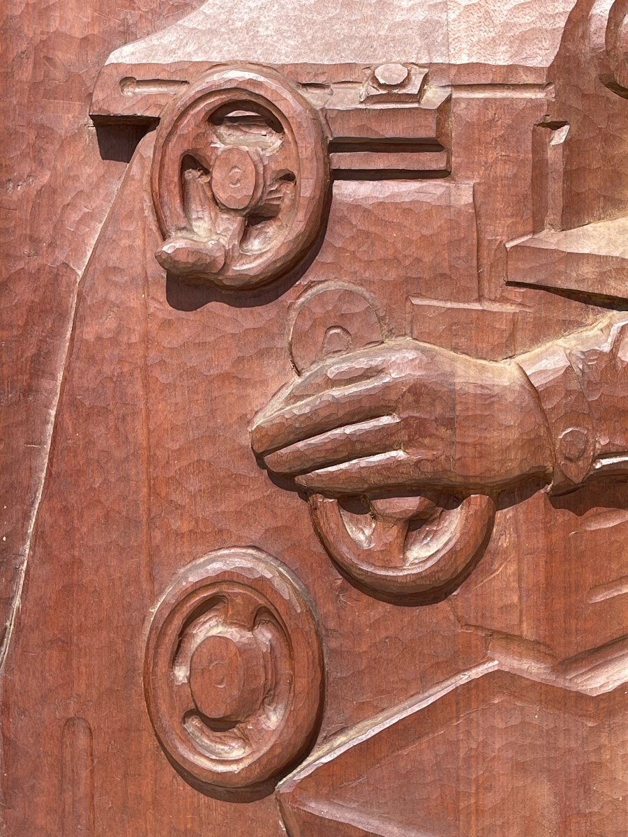 A . GÉROUDET - Panneau en Acajou Sculpté, Travail du Bois-photo-4