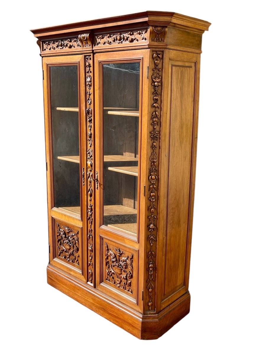 Renaissance Style Walnut Bookcase Or Display Case -photo-2