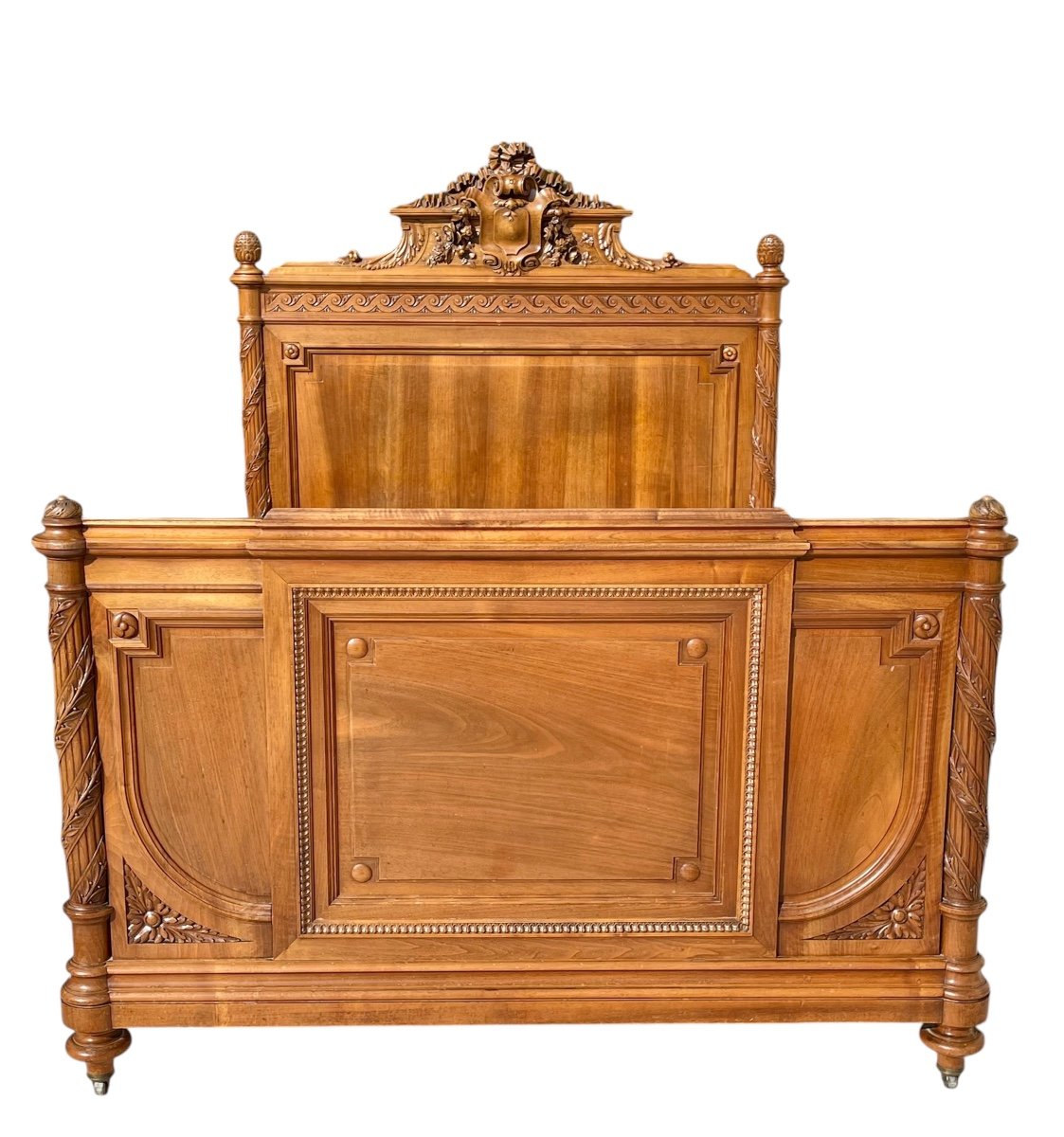 Louis XVI Style Walnut Bed And Bedside Table-photo-2