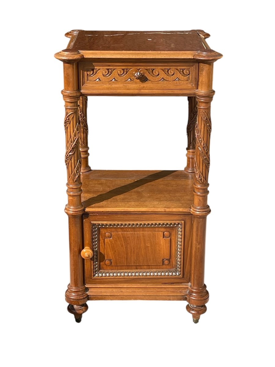 Louis XVI Style Walnut Bed And Bedside Table-photo-5