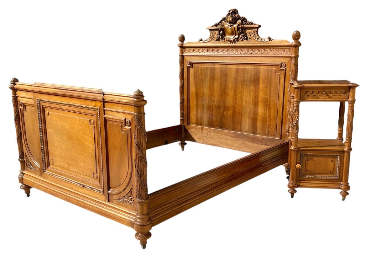 Louis XVI Style Walnut Bed And Bedside Table