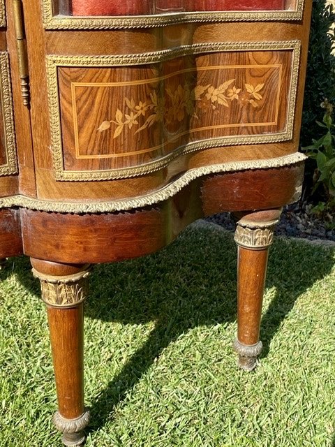 Little Vitrine Curved Marquetry & Bronze Louis XVI Style-photo-2